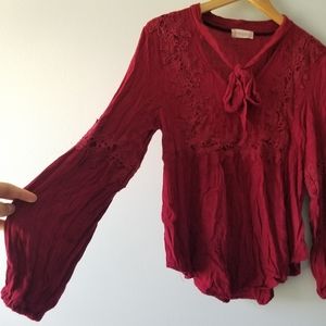 Altard State Red Long Sleeve Boho Lace Top